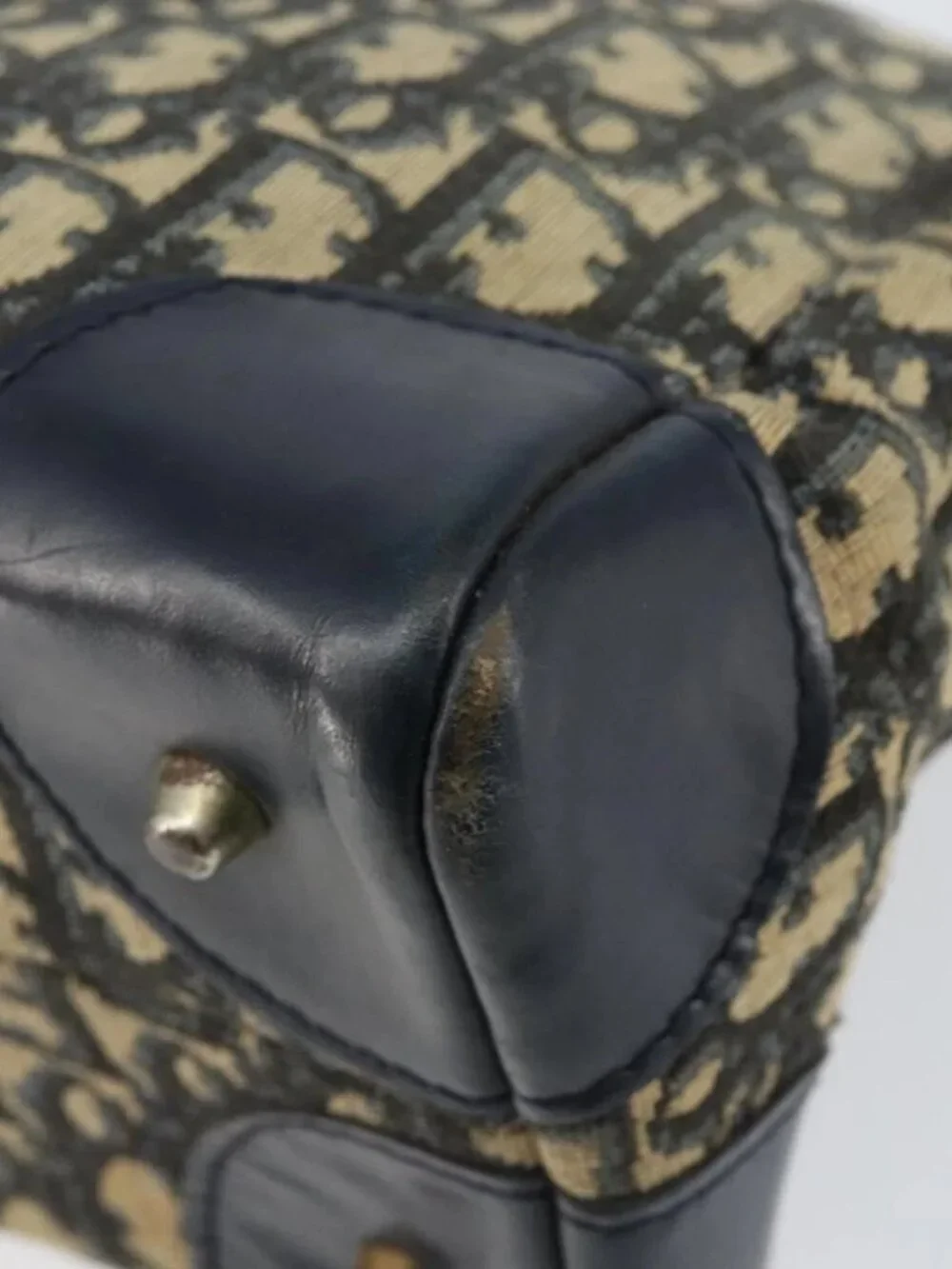 Christian Dior Trotter Canvas Shoulder Bag Navy Gold Auth - Picture 13 of 16